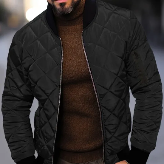 Clearance OUKU Men's Quilted Jacket Transition Jacket Going out Pocket Spring & Fall Plain Streetwear Standing Collar Regular Black Wine Blue Red Army Green Jacket