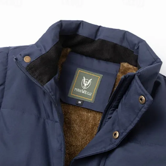 Outlet OUKU Men's Quilted Vest Daily Casual Fall & Winter Pocket Polyester Comfortable Solid Color Zipper Stand Collar Black Khaki Army Green Dark Blue Vest