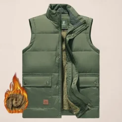 Outlet OUKU Men's Quilted Vest Daily Casual Fall & Winter Pocket Polyester Comfortable Solid Color Zipper Stand Collar Black Khaki Army Green Dark Blue Vest