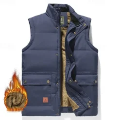 Outlet OUKU Men's Quilted Vest Daily Casual Fall & Winter Pocket Polyester Comfortable Solid Color Zipper Stand Collar Black Khaki Army Green Dark Blue Vest
