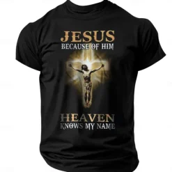 Outlet OUKU Men's Quotes & Sayings Cross Jesus Letter Print T Shirt Tee Top 100% Cotton Short Sleeve Graphic Shirt Black 1 Black Navy Blue Comfortable Tee Street Sports Outdoor Fashion Designer Clothing