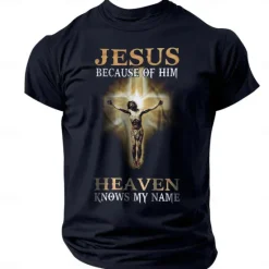 Outlet OUKU Men's Quotes & Sayings Cross Jesus Letter Print T Shirt Tee Top 100% Cotton Short Sleeve Graphic Shirt Black 1 Black Navy Blue Comfortable Tee Street Sports Outdoor Fashion Designer Clothing