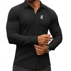 Discount OUKU Men's Quotes & Sayings Tiaras & Crowns Dress Shirt Casual Shirt Button Up Shirt Long Sleeve Business Casual Formal Business Casual Spring Fall Turndown Button Up Black