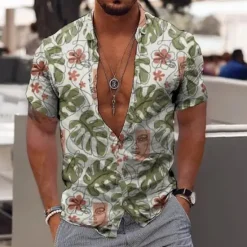 Discount OUKU Men's Rainbow Geometric Pattern Pride Shirt Button Up Shirt Short Sleeve Fashion Streetwear Designer Outdoor Daily Going out Summer Spring Turndown Print White Green Rainbow