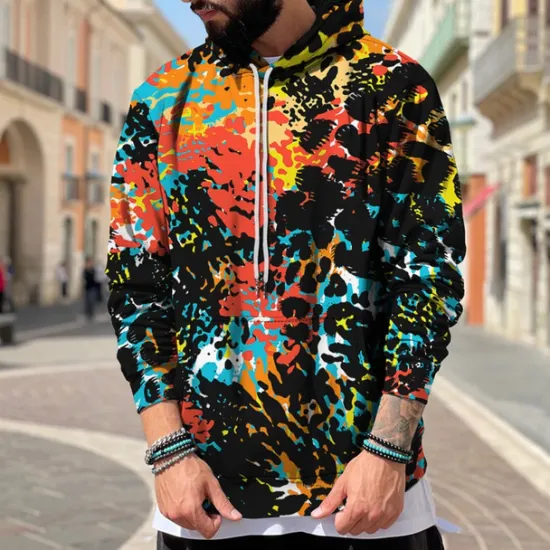 Discount OUKU Men's Rainbow Graphic Prints Graffiti Hoodie Hoodies Sweatshirt Streetwear Designer Long Sleeve Hooded Daily Sports Black Red Print Spring & Fall Designer