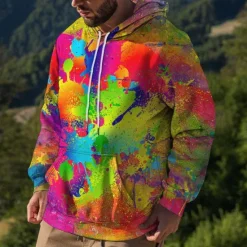 Discount OUKU Men's Rainbow Graphic Prints Graffiti Hoodie Hoodies Sweatshirt Streetwear Designer Long Sleeve Hooded Daily Sports Black Red Print Spring & Fall Designer
