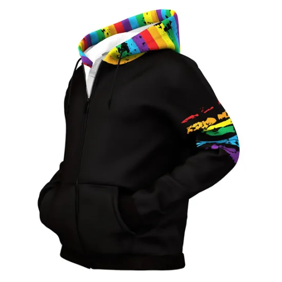 New OUKU Men's Rainbow Graphic Prints Hoodie Hoodies Sweatshirt Streetwear Designer Long Sleeve Hooded Sports & Outdoor Daily Sports Zipper Print Spring & Fall Designer Black