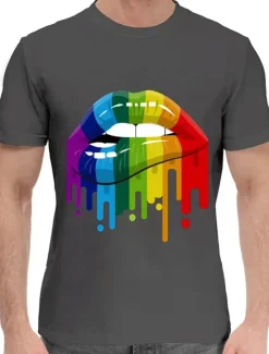 Outlet OUKU Men's Rainbow Graphic Prints Lip Print T Shirt Graphic Tee Cotton Short Sleeves Graphic Shirt Black White Dark Navy Comfortable Tee Outdoor Vacation Fashion Designer Clothing