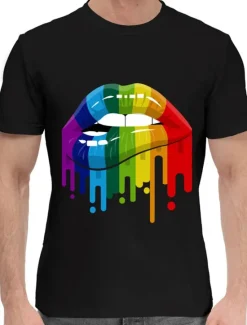Outlet OUKU Men's Rainbow Graphic Prints Lip Print T Shirt Graphic Tee Cotton Short Sleeves Graphic Shirt Black White Dark Navy Comfortable Tee Outdoor Vacation Fashion Designer Clothing