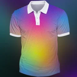 New OUKU Men's Rainbow Hawaiian Polo Shirts Golf Shirt Short Sleeve Polo Shirts Collared Shirts Beach Wear Vacation Wear Party Outfits Buttons 3D Print Summer Multi Color