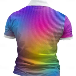 New OUKU Men's Rainbow Hawaiian Polo Shirts Golf Shirt Short Sleeve Polo Shirts Collared Shirts Beach Wear Vacation Wear Party Outfits Buttons 3D Print Summer Multi Color