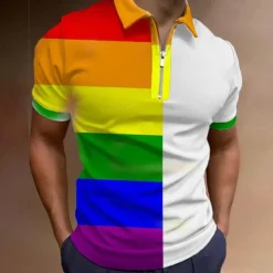 Online OUKU Men's Rainbow Hawaiian Polo Shirts Golf Shirt Short Sleeve Polo Shirts Collared Shirts Casual Beach Wear Vacation Wear Tropical Wear Party Outfits 3D Print Quarter Zip Polo Pink Blue Rainbow