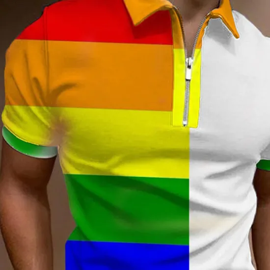 Online OUKU Men's Rainbow Hawaiian Polo Shirts Golf Shirt Short Sleeve Polo Shirts Collared Shirts Casual Beach Wear Vacation Wear Tropical Wear Party Outfits 3D Print Quarter Zip Polo Pink Blue Rainbow