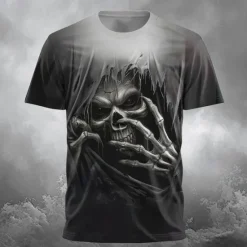 Online OUKU Men's Reaper T Shirt Short Sleeve T shirt 3D Print Crew Neck Shirt Designer Gothic Party Street Casual Summer Spring Clothing Apparel S M L XL XXL XXXL Black