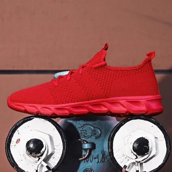 Online OUKU Men's Red Breathable Knit Sneakers - Lightweight Running Shoes with Cushioned Sole for Sports and Casual Wear