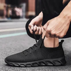 Online OUKU Men's Red Breathable Knit Sneakers - Lightweight Running Shoes with Cushioned Sole for Sports and Casual Wear