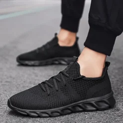 Online OUKU Men's Red Breathable Knit Sneakers - Lightweight Running Shoes with Cushioned Sole for Sports and Casual Wear
