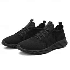Online OUKU Men's Red Breathable Knit Sneakers - Lightweight Running Shoes with Cushioned Sole for Sports and Casual Wear