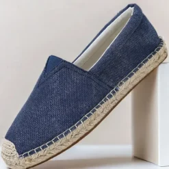 Clearance OUKU Men's Red Canvas Espadrille Slip-On Shoes with Jute Rope Sole – Comfortable Summer Footwear