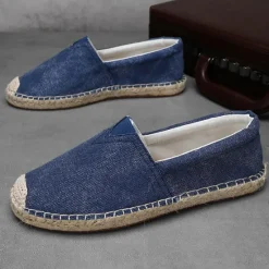 Clearance OUKU Men's Red Canvas Espadrille Slip-On Shoes with Jute Rope Sole – Comfortable Summer Footwear