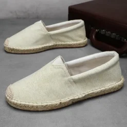 Clearance OUKU Men's Red Canvas Espadrille Slip-On Shoes with Jute Rope Sole – Comfortable Summer Footwear