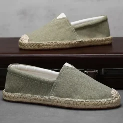 Clearance OUKU Men's Red Canvas Espadrille Slip-On Shoes with Jute Rope Sole – Comfortable Summer Footwear