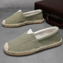 Clearance OUKU Men's Red Canvas Espadrille Slip-On Shoes with Jute Rope Sole – Comfortable Summer Footwear
