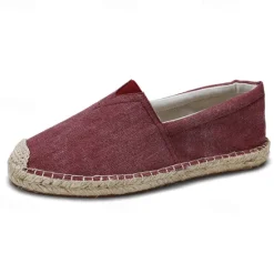 Clearance OUKU Men's Red Canvas Espadrille Slip-On Shoes with Jute Rope Sole – Comfortable Summer Footwear