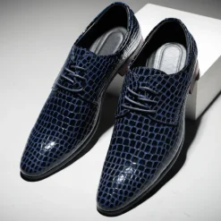 Clearance OUKU Men's Red Crocodile Pattern Lace-Up Dress Shoes - Sleek Patent Faux Leather Oxford Shoes for Christmas,Formal Events and Parties