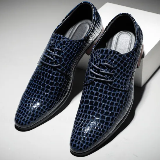 Clearance OUKU Men's Red Crocodile Pattern Lace-Up Dress Shoes - Sleek Patent Faux Leather Oxford Shoes for Christmas,Formal Events and Parties