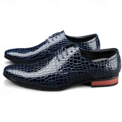 Clearance OUKU Men's Red Crocodile Pattern Lace-Up Dress Shoes - Sleek Patent Faux Leather Oxford Shoes for Christmas,Formal Events and Parties