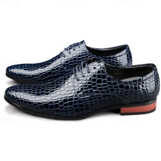 Clearance OUKU Men's Red Crocodile Pattern Lace-Up Dress Shoes - Sleek Patent Faux Leather Oxford Shoes for Christmas,Formal Events and Parties