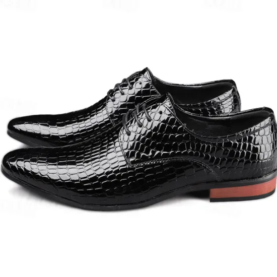 Clearance OUKU Men's Red Crocodile Pattern Lace-Up Dress Shoes - Sleek Patent Faux Leather Oxford Shoes for Christmas,Formal Events and Parties