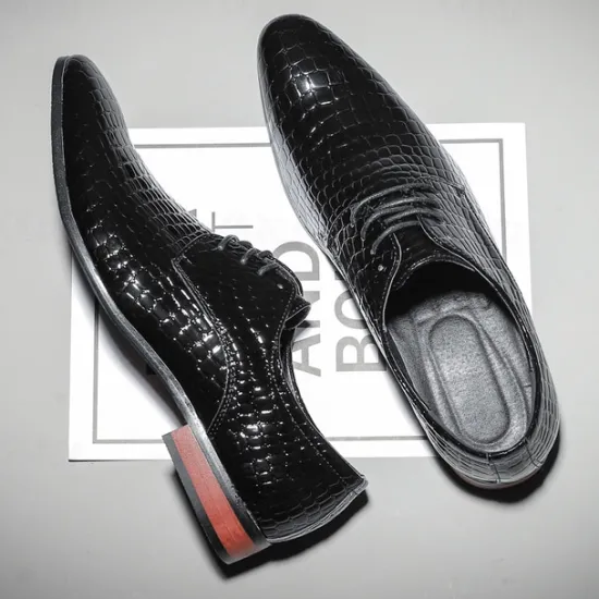 Clearance OUKU Men's Red Crocodile Pattern Lace-Up Dress Shoes - Sleek Patent Faux Leather Oxford Shoes for Christmas,Formal Events and Parties