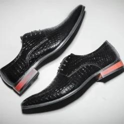 Clearance OUKU Men's Red Crocodile Pattern Lace-Up Dress Shoes - Sleek Patent Faux Leather Oxford Shoes for Christmas,Formal Events and Parties
