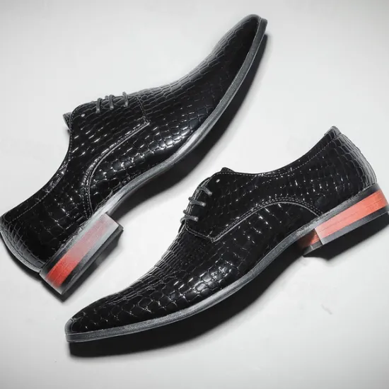 Clearance OUKU Men's Red Crocodile Pattern Lace-Up Dress Shoes - Sleek Patent Faux Leather Oxford Shoes for Christmas,Formal Events and Parties