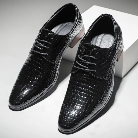 Clearance OUKU Men's Red Crocodile Pattern Lace-Up Dress Shoes - Sleek Patent Faux Leather Oxford Shoes for Christmas,Formal Events and Parties