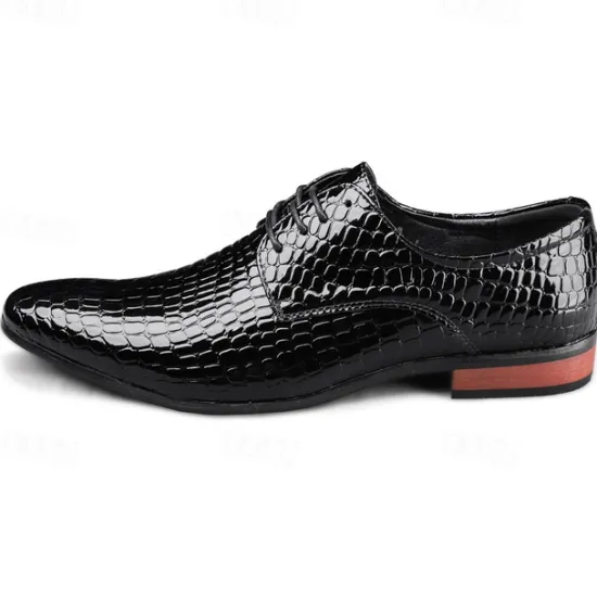 Clearance OUKU Men's Red Crocodile Pattern Lace-Up Dress Shoes - Sleek Patent Faux Leather Oxford Shoes for Christmas,Formal Events and Parties