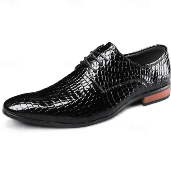 Clearance OUKU Men's Red Crocodile Pattern Lace-Up Dress Shoes - Sleek Patent Faux Leather Oxford Shoes for Christmas,Formal Events and Parties