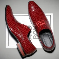 Clearance OUKU Men's Red Crocodile Pattern Lace-Up Dress Shoes - Sleek Patent Faux Leather Oxford Shoes for Christmas,Formal Events and Parties