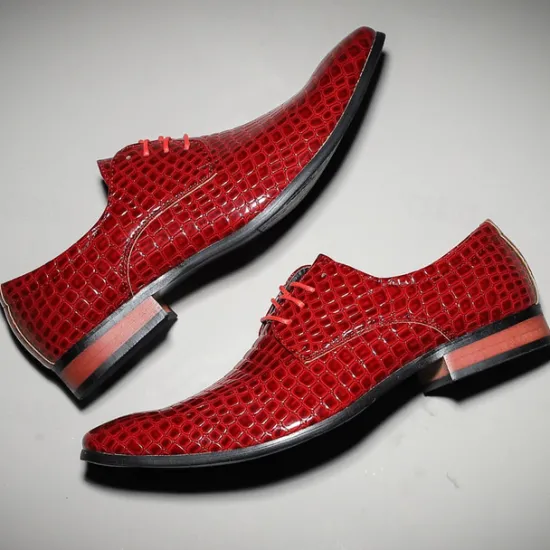 Clearance OUKU Men's Red Crocodile Pattern Lace-Up Dress Shoes - Sleek Patent Faux Leather Oxford Shoes for Christmas,Formal Events and Parties
