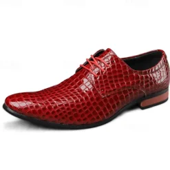 Clearance OUKU Men's Red Crocodile Pattern Lace-Up Dress Shoes - Sleek Patent Faux Leather Oxford Shoes for Christmas,Formal Events and Parties