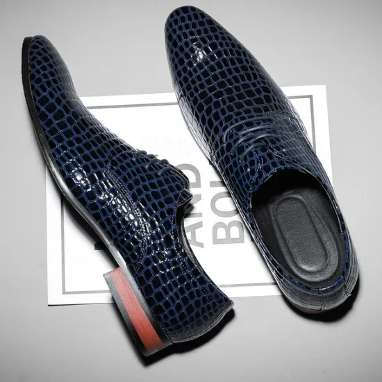 Clearance OUKU Men's Red Crocodile Pattern Lace-Up Dress Shoes - Sleek Patent Faux Leather Oxford Shoes for Christmas,Formal Events and Parties