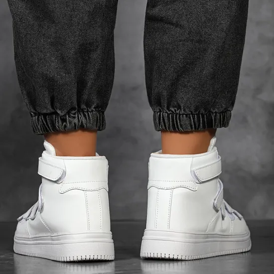 Hot OUKU Men's Red High-Top Velcro Sneakers with Non-Slip Sole - Stylish Casual Footwear
