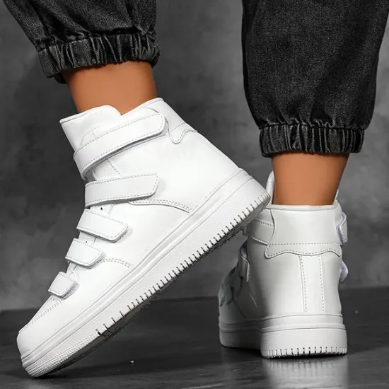 Hot OUKU Men's Red High-Top Velcro Sneakers with Non-Slip Sole - Stylish Casual Footwear