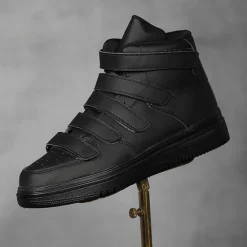 Hot OUKU Men's Red High-Top Velcro Sneakers with Non-Slip Sole - Stylish Casual Footwear