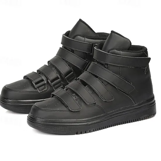 Hot OUKU Men's Red High-Top Velcro Sneakers with Non-Slip Sole - Stylish Casual Footwear