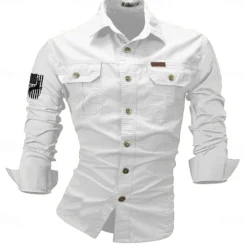 Best OUKU Men's Reindeer American US Flag Work Shirt Western Shirt Cargo Shirt Long Sleeve Casual Tactical Sports & Outdoor Going out Hunting Spring Fall Turndown Print Black White Army Green Red Blue