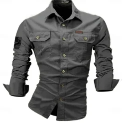 Best OUKU Men's Reindeer American US Flag Work Shirt Western Shirt Cargo Shirt Long Sleeve Casual Tactical Sports & Outdoor Going out Hunting Spring Fall Turndown Print Black White Army Green Red Blue