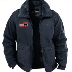 Outlet OUKU Men's Reindeer American US Flag Embroidered Fleece Jacket Cargo Jacket Long Sleeve Military Tactical Thermal Warm Coat Vintage Casual Style Cotton Bomber Jacket with Turn-down Collar khaki Army Green